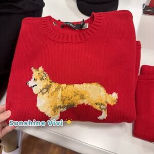 NWT Polo Ralph Lauren Woman Cotton Terrier Dog Red Sweater Holiday xs